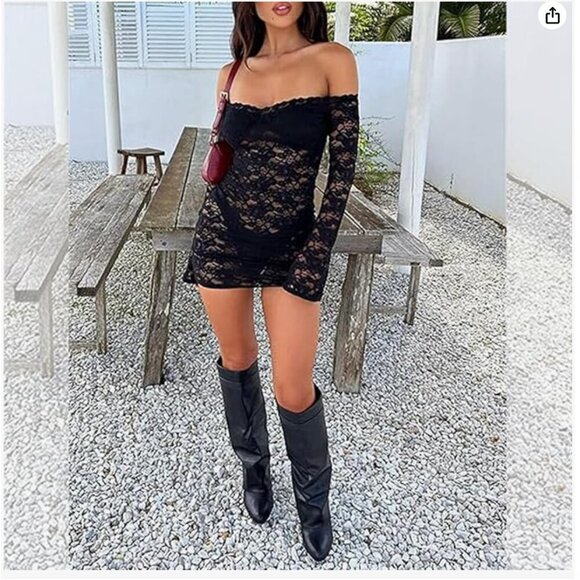 NWT Black Off the Shoulder Lace Dress Size Large - Picture 4 of 5